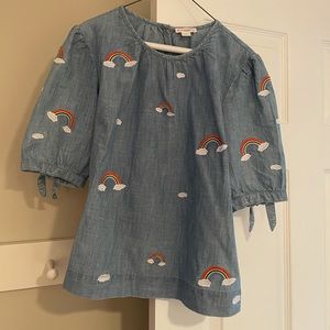 Very cute chambray shirt with rainbow accents.